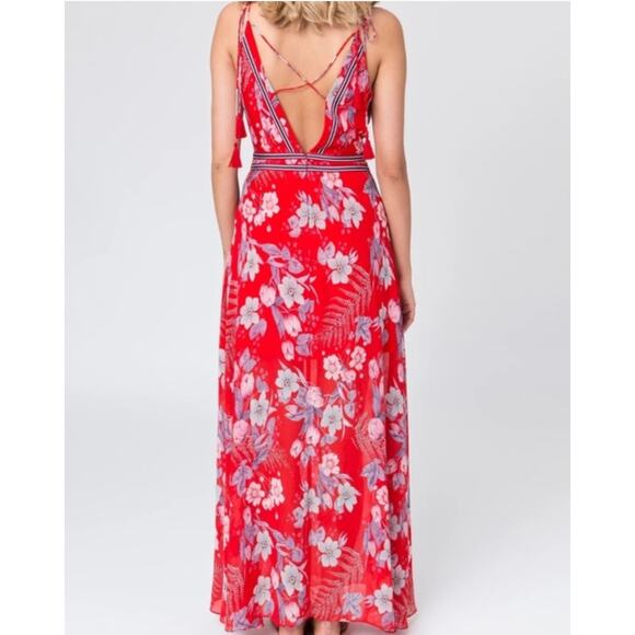 Womens Pia Rossini Virginia Red Tropical Maxi Beach Cover Up Dress size L Resort - Picture 2 of 5